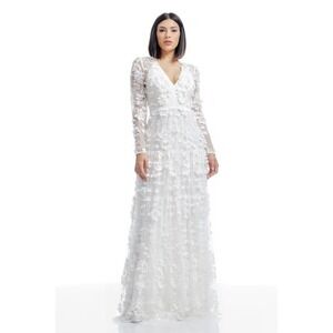 Dress the Population Angelina White 3D Floral Pearl Gown XS New!‎